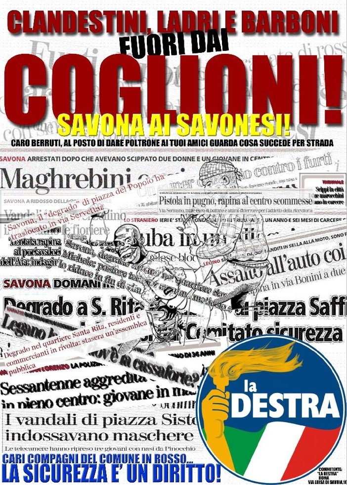 Il Comune di Savona non autorizza l'affissione dei manifesti de &quot;La Destra&quot; che grida alla censura