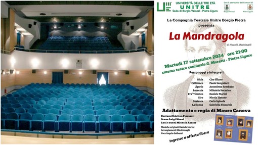 Pietra, l'Unitre sul palco del cinema teatro comunale Moretti con &quot;La Mandragola&quot; di Macchiavelli