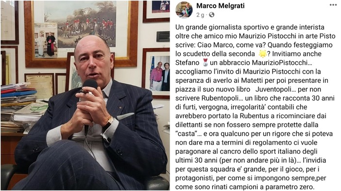 Alassio, il sindaco Melgrati sulla Juventus: &quot;Cancro dello sport italiano&quot;. È polemica