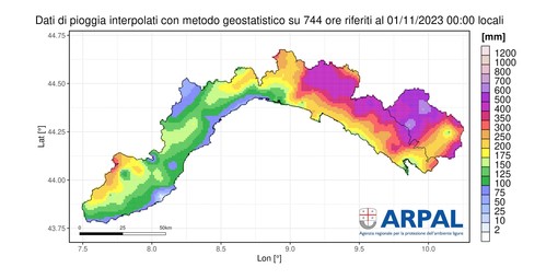 Nell'immagine la pioggia cumulata mensile nella Regione