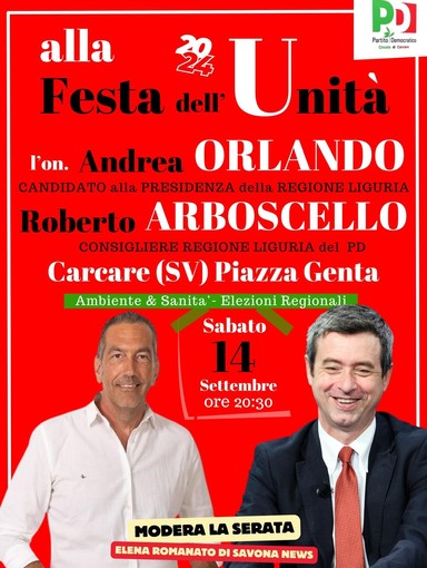 Carcare, l'onorevole Andrea Orlando alla festa dell'Unità per parlare di ambiente e sanità