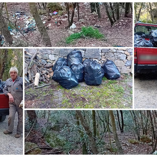 Volontari ripuliscono il bosco di Verzi, nel finalese: &quot;Un esempio per tutti i nostri concittadini&quot; (FOTO)