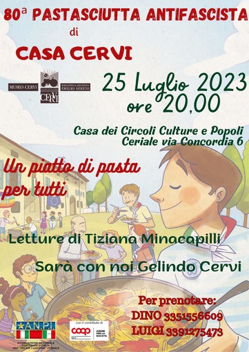 Torna la “Pastasciutta Antifascista”: il 25 luglio a Ceriale ci sarà anche Gelindo Cervi