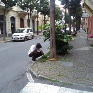 Pulisce le aiuole e le strade con i pochi strumenti che ha: la storia di un giovane profugo nigeriano