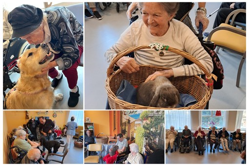 Savona, con la pet therapy il cagnolino Leone, le coniglie Girella e Penelope fanno felici gli ospiti de La Riviera