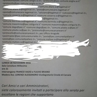 Millesimo, inviti al &quot;SI&quot; dalla mail del Protocollo: è polemica