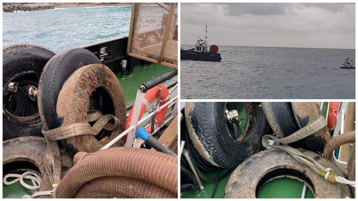 Inquinamento marino: quattro grossi pneumatici abbandonati al largo di Albisola recuperati dalla Guardia Costiera (FOTO)