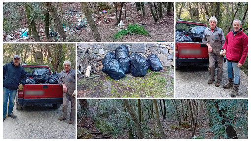 Volontari ripuliscono il bosco di Verzi, nel finalese: &quot;Un esempio per tutti i nostri concittadini&quot; (FOTO)