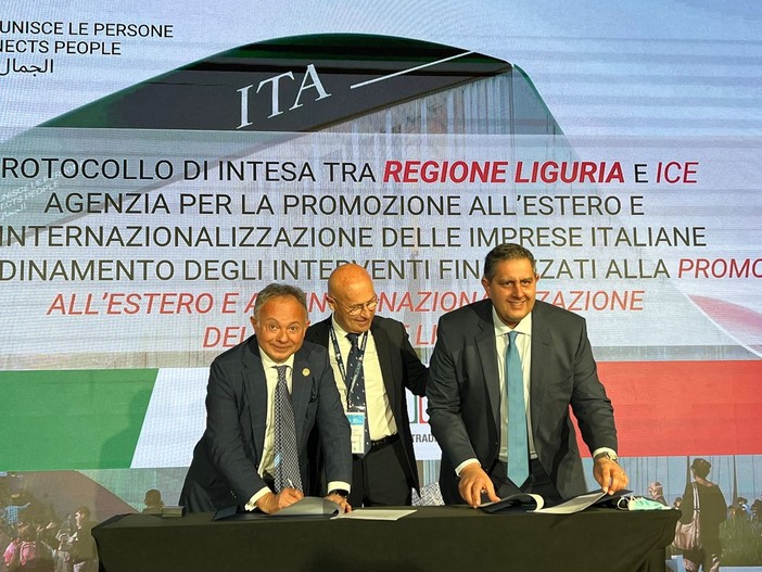 Expo Dubai, firmato protocollo tra Regione e agenzia Ice per la promozione delle imprese liguri nel mondo