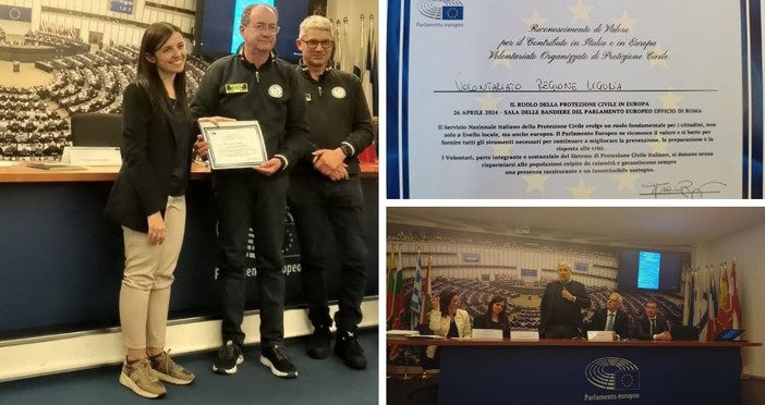 Il Parlamento Europeo premia i volontari di Protezione Civile: Giovanni Naso a Roma riceve la pergamena