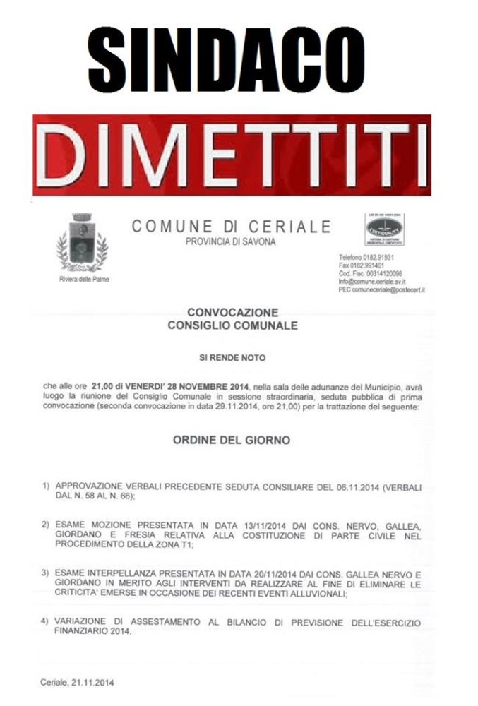 Ceriale: Giunta a rischio per la mozione della minoranza relativa alla costituzione del comune come Parte Civile nel processo T1