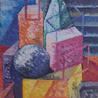 Saverio Terruso, Geometrie, 1991, olio su tela, cm. 50x40, (prop.priv.)