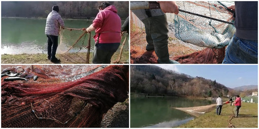 La pesca di mare sbarca in Val Bormida: i pescatori nolesi in soccorso del lago di Romana (FOTO e VIDEO)