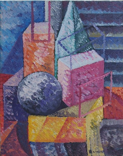 Saverio Terruso, Geometrie, 1991, olio su tela, cm. 50x40, (prop.priv.)