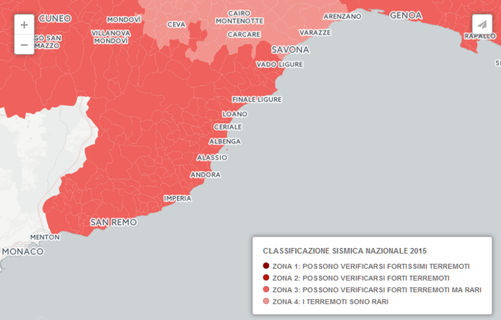 La mappa della classificazione sismica nazionale, comune per comune