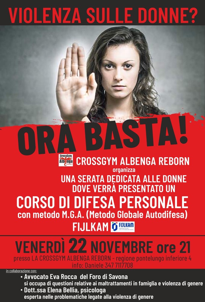 Stop alla violenza contro le donne: ad Albenga serata di consapevolezza e autodifesa