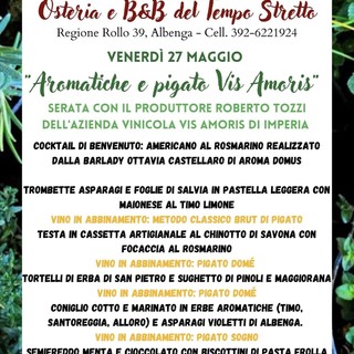 Tempo Stretto di Albenga: venerdì 27 maggio una cena dedicata alle Erbe aromatiche e Pigato