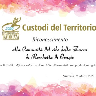 Alla Comunità Zucca di Rocchetta di Cengio la &quot;Targa Custodi del Territorio 2020&quot;