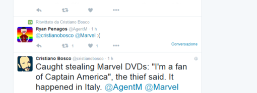 Fan di Capitan America ruba DVD del supereroe: il direttore editoriale della Marvel twitta una faccina triste