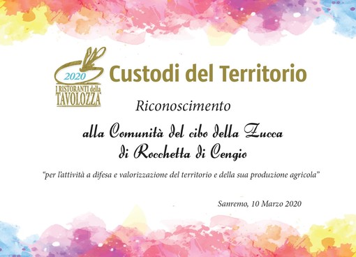 Alla Comunità Zucca di Rocchetta di Cengio la &quot;Targa Custodi del Territorio 2020&quot;